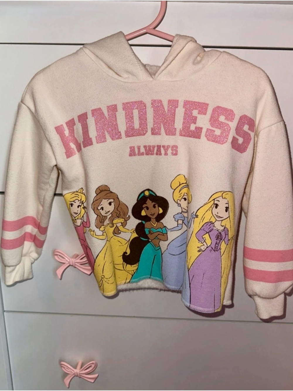 Disney Girls Cream Hoodie with Pink 'Kindness Always' and Princesses 2T